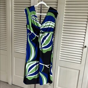 London Times Green and Blue Midi Dress